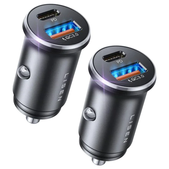 Зарядно за кола (YL0223080038) (2 броя) - Lisen - бързо зареждане, PD36W, QC18W, адаптер за запалка - Черно