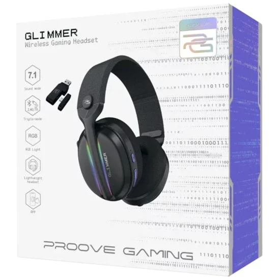 Геймърски слушалки Proove Glimmer (WHGL00022016) - с микрофон, BT/2.4GHz, RGB - Черно/Лилаво