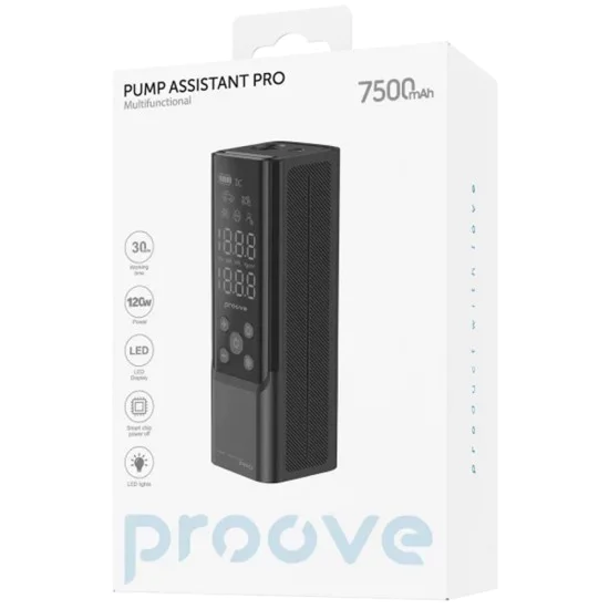 Портативен компресор за гуми Proove Assistant Pro (PPAP80010901) - с батерия, LED, 120W - Черен