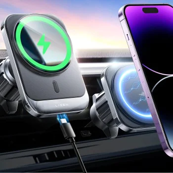 Стойка за кола с безжично зареждане (YL0223070009) - Lisen - MagSafe, за вентилация, бързо освобождаване, 15W - Черно
