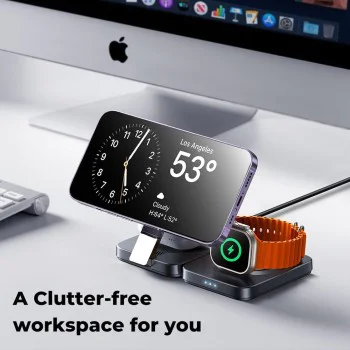 Безжично зарядно W103 (YL0324090008) - Lisen - MagSafe, бързо зареждане, 3в1, Qi2, с Type-C кабел и зарядно - Черно