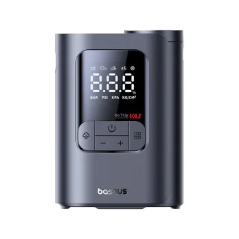 Компресор за кола GoTrip VA1 Super Mini (C0119701) - Baseus - с дисплей, фенерче, 22 цилиндъра - Космическо черно