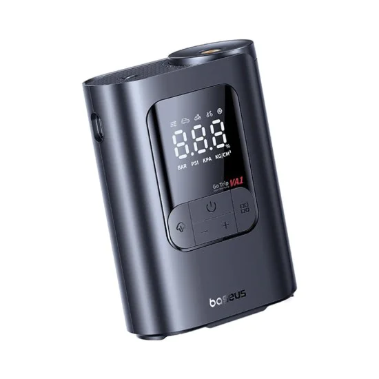 Компресор за кола GoTrip VA1 Super Mini (C0119701) - Baseus - с дисплей, фенерче, 22 цилиндъра - Космическо черно