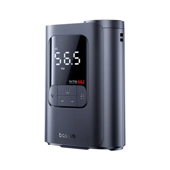 Компресор за кола GoTrip VA1 Super Mini (C0119701) - Baseus - с дисплей, фенерче, 22 цилиндъра - Космическо черно