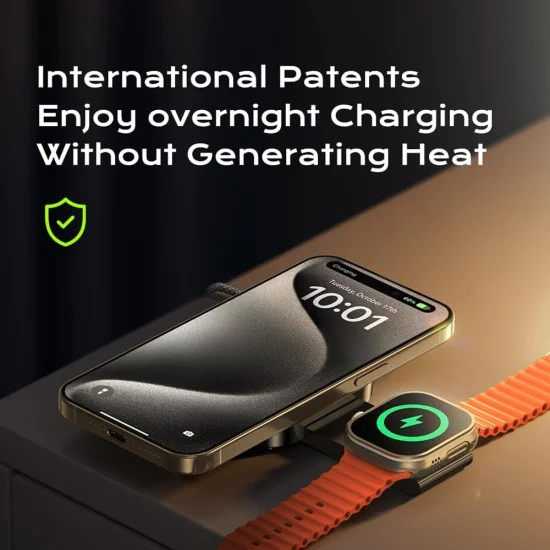 Безжично зарядно 2в1 (YL0324100013) за iPhone, Apple Watch, AirPods - Lisen - MagSafe, с Type-C кабел, 15W - Черно