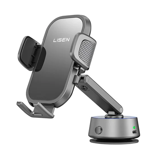 Стойка за кола A680 (YL0225010007) за табло и бюро - Lisen - Електрически вакуум, 360° ротация, скоби за захващане - Черно