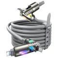 Кабел за данни (YL0124110002) - Lisen - 4в1 универсален кабел, USB/Type-C към Type-C/Lightning, RGB, 240W, 2м - Сив