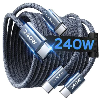 Кабел за данни (YL0123070023) (2 броя) - Lisen - Type-C към Type-C, 240W, найлонова оплетка, 2м - Тъмносин