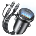 Зарядно за кола (YL0223080035) - Lisen - USB, Type-C, с 3в1 Type-C/Lightning към Type-C кабел, 12V/24V - Черно