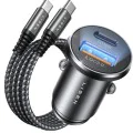 Зарядно за кола (YL0223080047) - Lisen - USB, Type-C, с брониран Type-C кабел, 12V/24V - Черно / Тъмносин