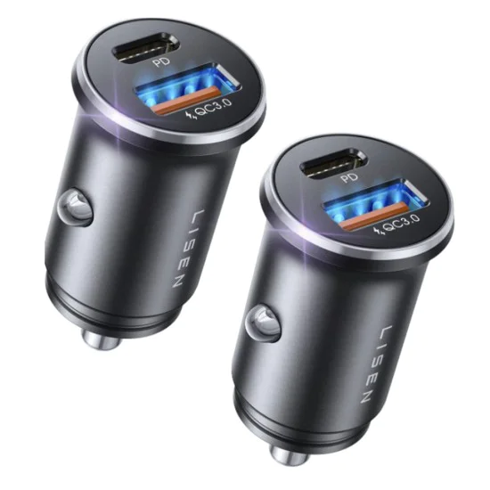 Зарядно за кола (YL0223080037) (2 броя) - Lisen - USB, Type-C, PD36W, Q3.0, 12V/24V - Черно