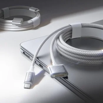 Кабел за данни (YL0123070001) за MacBook - Lisen - Type-C към MagSafe 3, 140W бързо зареждане, оплетен, 2м - Сребрист
