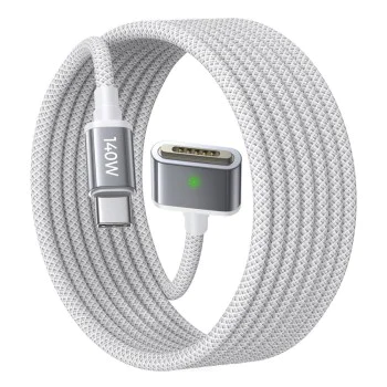 Кабел за данни (YL0123070001) за MacBook - Lisen - Type-C към MagSafe 3, 140W бързо зареждане, оплетен, 2м - Сребрист