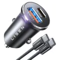 Зарядно за кола (YL0223110003) - Lisen - с Type-C оплетен кабел, USB, USB-C, PD65W, QC3.0, алуминиева сплав - Сребрист