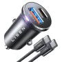 Зарядно за кола (YL0223110003) - Lisen - с Type-C оплетен кабел, USB, USB-C, PD65W, QC3.0, алуминиева сплав - Сребрист