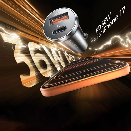 Зарядно за кола (YL0223090002) - Lisen - бързо зареждане, USB, Type-C, PD36W, QC18W - Черно