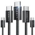 Кабел за данни (YL0123070010) (5 броя) - Lisen - Type-C, 60W, комплект (1м/1м/2м/2м/3м), оплетен - Черно
