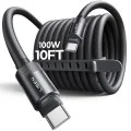 Кабел за данни L115 (YL0125040001) - Lisen - Type-C към Type-C, 100W, 480Mbps, силиконов, 3м - Черно