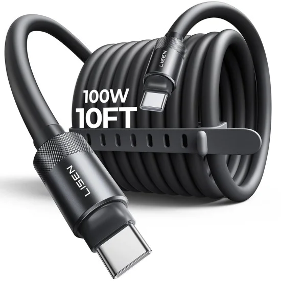 Кабел за данни L115 (YL0125040001) - Lisen - Type-C към Type-C, 100W, 480Mbps, силиконов, 3м - Черно