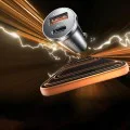 Зарядно за кола (YL0223080047) - Lisen - USB, Type-C, с брониран Type-C кабел, 12V/24V - Черно / Тъмносин