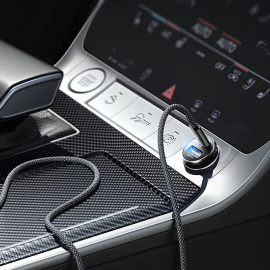 Зарядно за кола (YL0223110003) - Lisen - с Type-C оплетен кабел, USB, USB-C, PD65W, QC3.0, алуминиева сплав - Сребрист