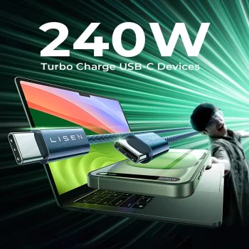 Кабел за данни (YL0123070023) (2 броя) - Lisen - Type-C към Type-C, 240W, найлонова оплетка, 2м - Тъмносин