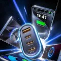 Зарядно за кола (YL0223120021) - Lisen - с Type-C кабел, USB, 3x Type-C, 101W, бързо зареждане, 12V/24V - Черно