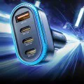 Зарядно за кола (YL0223120021) - Lisen - с Type-C кабел, USB, 3x Type-C, 101W, бързо зареждане, 12V/24V - Черно