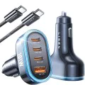 Зарядно за кола (YL0223120021) - Lisen - с Type-C кабел, USB, 3x Type-C, 101W, бързо зареждане, 12V/24V - Черно