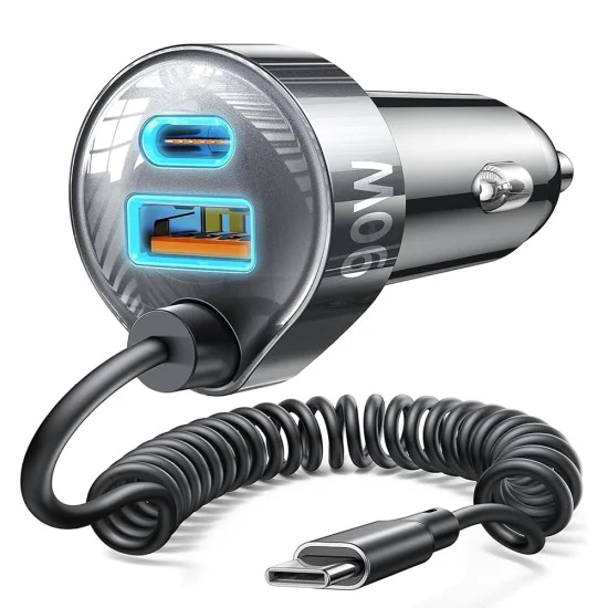 Зарядно за кола (YL0223120020) - Lisen - с Type-C кабел, USB, Type-C, бързо зареждане, 90W, 12V/24V - Черно