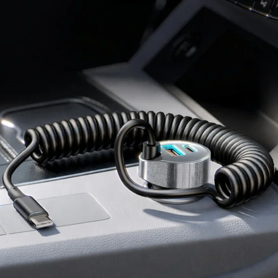 Зарядно за кола (YL0223120020) - Lisen - с Type-C кабел, USB, Type-C, бързо зареждане, 90W, 12V/24V - Черно