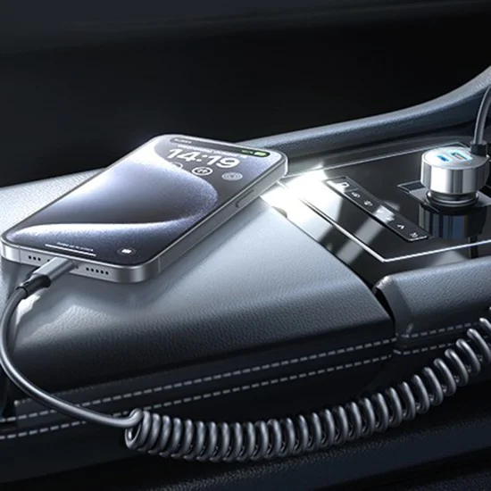 Зарядно за кола (YL0223120020) - Lisen - с Type-C кабел, USB, Type-C, бързо зареждане, 90W, 12V/24V - Черно