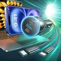 Зарядно за кола (YL0224010001) - Lisen - с Type-C кабел, USB-A, Type-C, 170W, GaN, алуминиева сплав, 12V/24V, 1м - Черно