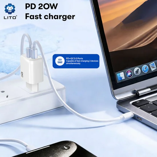 Зарядно устройство Lito (LC28) - Type-C, USB, PD20W, огнеупорен PC - Бяло