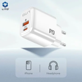 Зарядно устройство Lito (LC28) - Type-C, USB, PD20W, огнеупорен PC - Бяло