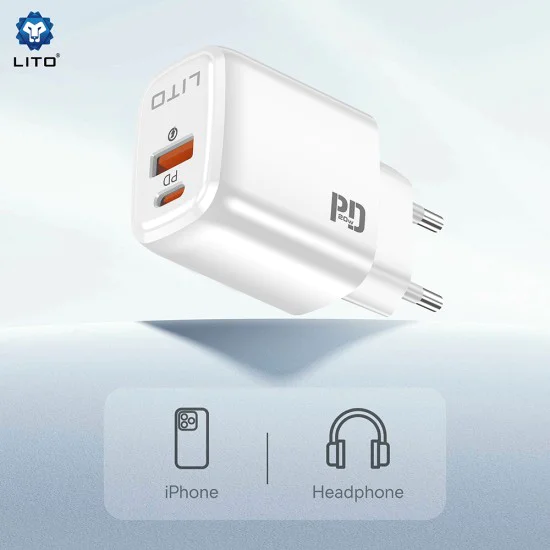Зарядно устройство Lito (LC28) - Type-C, USB, PD20W, огнеупорен PC - Бяло