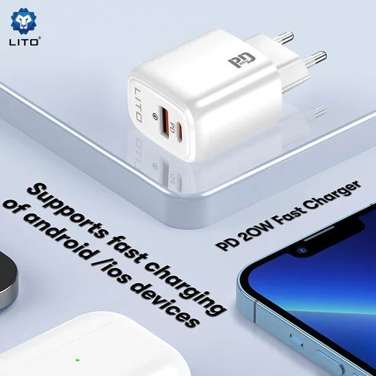 Зарядно устройство Lito (LC28) - Type-C, USB, PD20W, огнеупорен PC - Бяло