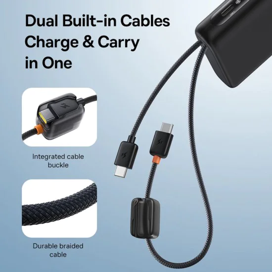 Външна батерия Baseus EnerFill FC41 (E0028N03) - два USB-C кабела, бързо зареждане, 100W, 20000mAh - Черен