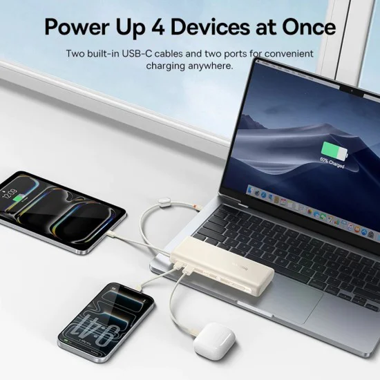 Външна батерия Baseus EnerFill FC41 (E0028N03) - два USB-C кабела, бързо зареждане, 100W, 20000mAh - Черен