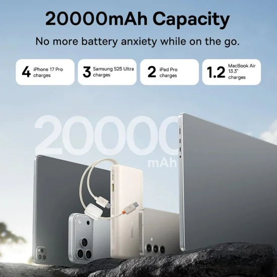 Външна батерия Baseus EnerFill FC41 (E0028N03) - два USB-C кабела, бързо зареждане, 100W, 20000mAh - Черен