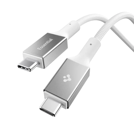Кабел за данни Spigen Essential EB10015CC (ACA10420) - Type-C, 100W, 5Gbps, E-Marker, 1.5м - Бял