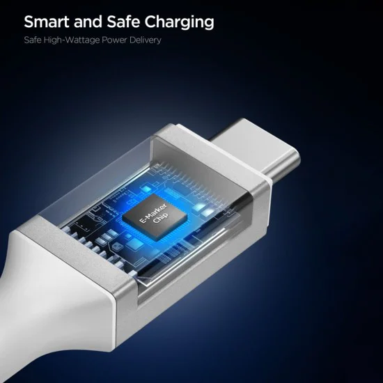 Кабел за данни Spigen Essential EB24015CC (ACA10422) - Type-C, 240W, 40Gbps, 8K, 1.5м - Бял
