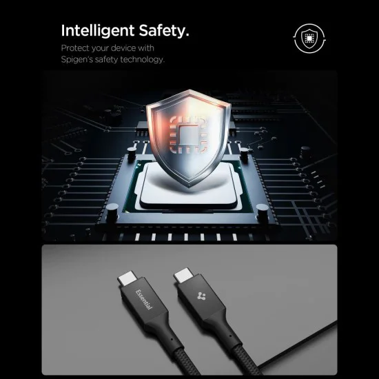 Кабел за данни Spigen Essential EB24015CC (ACA10423) - Type-C, 240W, 40Gbps, 8K, 1.5м - Черен