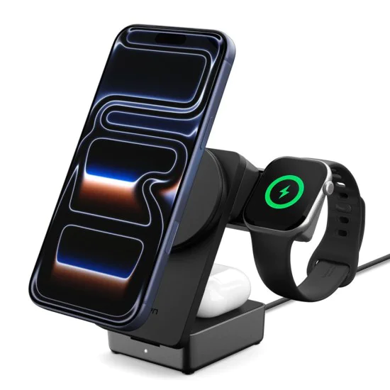 Безжична зарядна станция Spigen Essential EF323MQ (ACH10398) - MagSafe, Qi2.2, 3in1, 25W - Черна