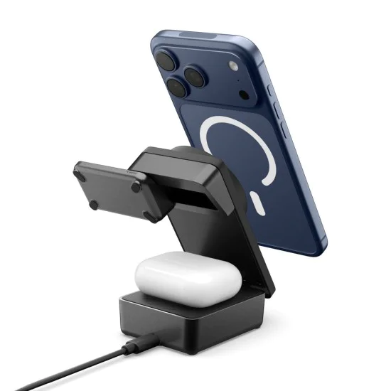 Безжична зарядна станция Spigen Essential EF323MQ (ACH10398) - MagSafe, Qi2.2, 3in1, 25W - Черна