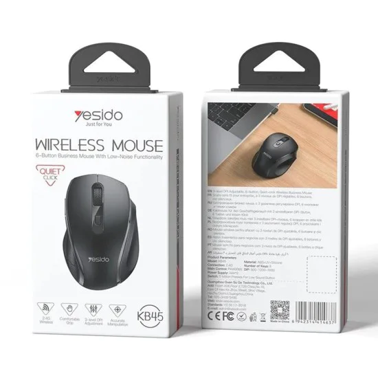 Безжична мишка Yesido KB45 - 2.4G Connection, 800 / 1200 / 1600 DPI, Low Noise - Черна