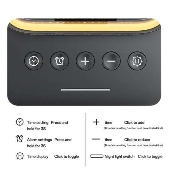 Стойка за безжично зареждане Yesido DS37 - Fast Charge, за iPhone, AirPods, Earbuds, Soft Night Light, 25W - Черна