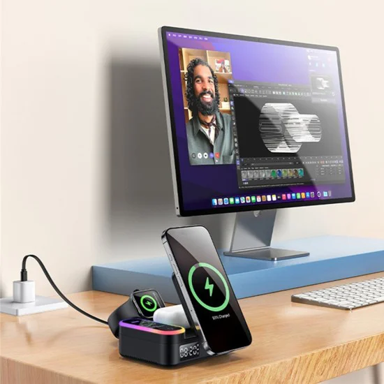 Стойка за безжично зареждане Yesido DS38 - 8in1, MagSafe, Fast Charging, за iPhone, Apple Watch, Earbuds, 65W - Черна