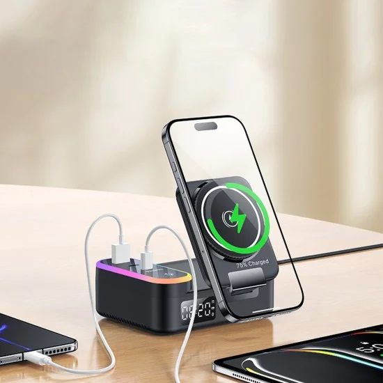 Стойка за безжично зареждане Yesido DS38 - 8in1, MagSafe, Fast Charging, за iPhone, Apple Watch, Earbuds, 65W - Черна