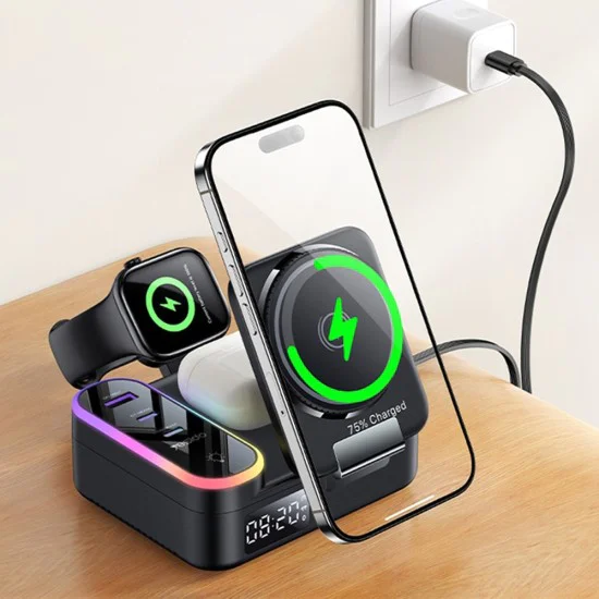 Стойка за безжично зареждане Yesido DS38 - 8in1, MagSafe, Fast Charging, за iPhone, Apple Watch, Earbuds, 65W - Черна